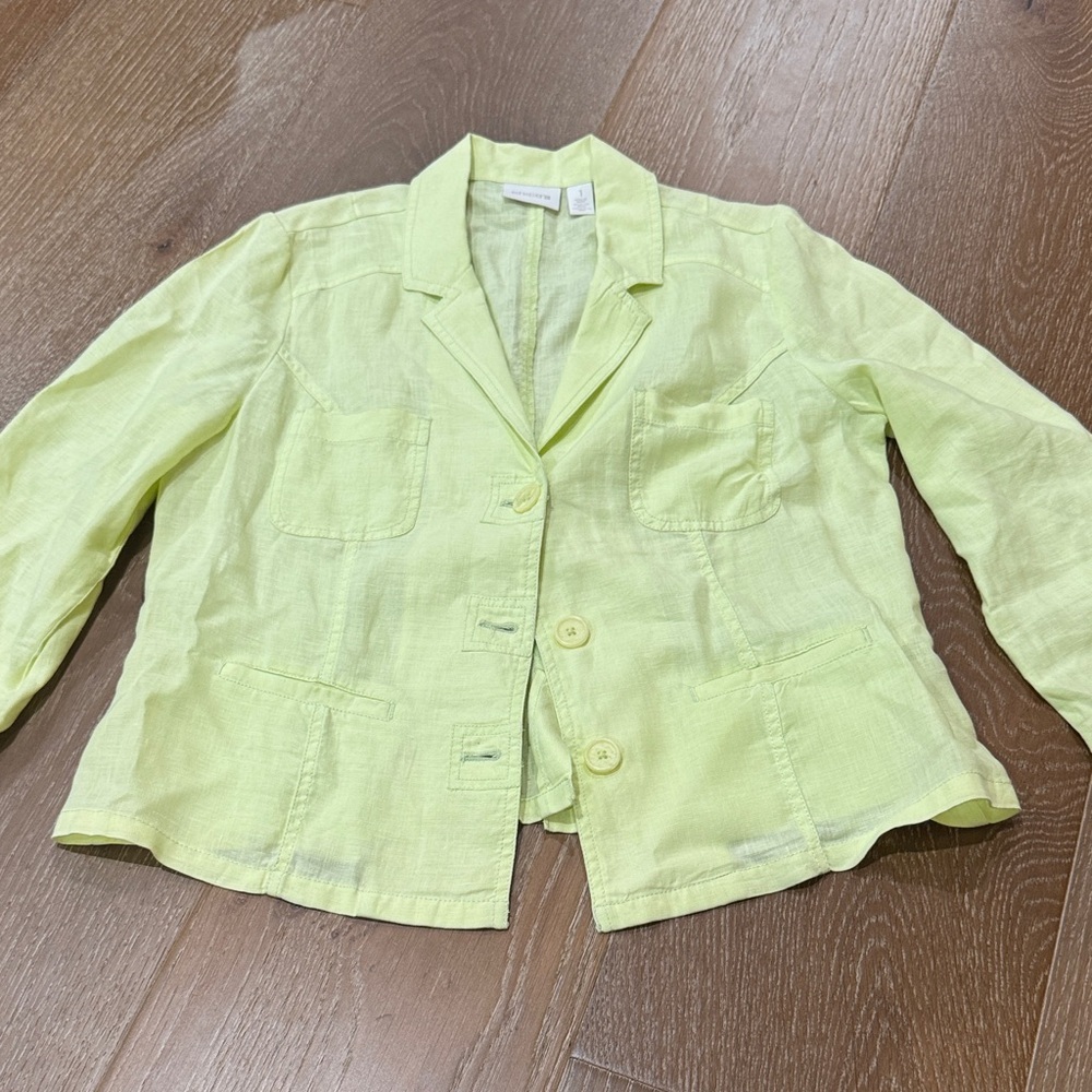 Chico’s Linen Blend Blazer Jacket Light Yellow Size 1 - Picture 2 of 4